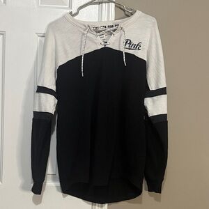 PINK Victoria's Secret Black and White Lace-Up Sweatshirt
